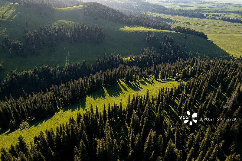 新疆伊犁地区新源县那拉提大草原风景区的最深处 雪莲谷航拍视角图片素材