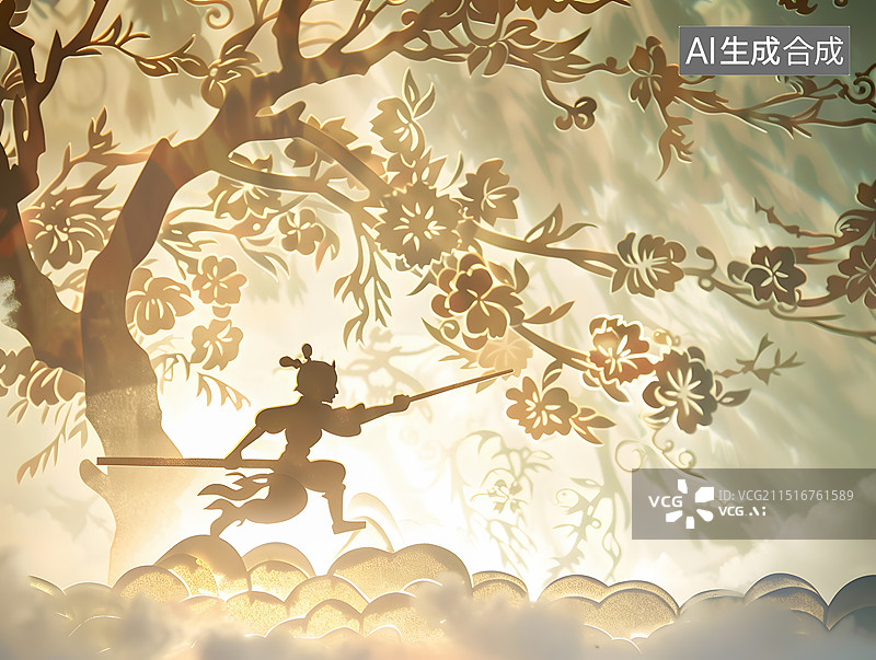 【AI数字艺术】皮影武打戏图片素材