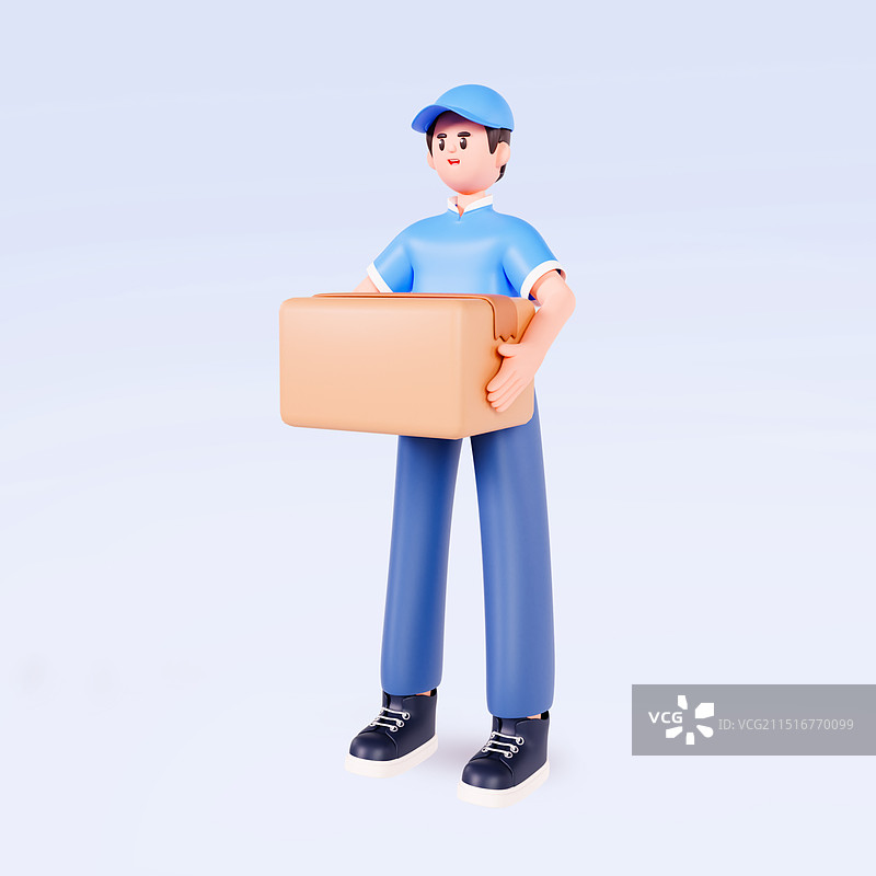 3D立体快递员送快递搬运工卡通人物元素插画图片素材