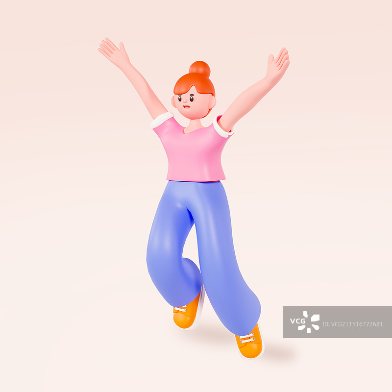 3D立体站立打招呼的女孩人物元素插画图片素材