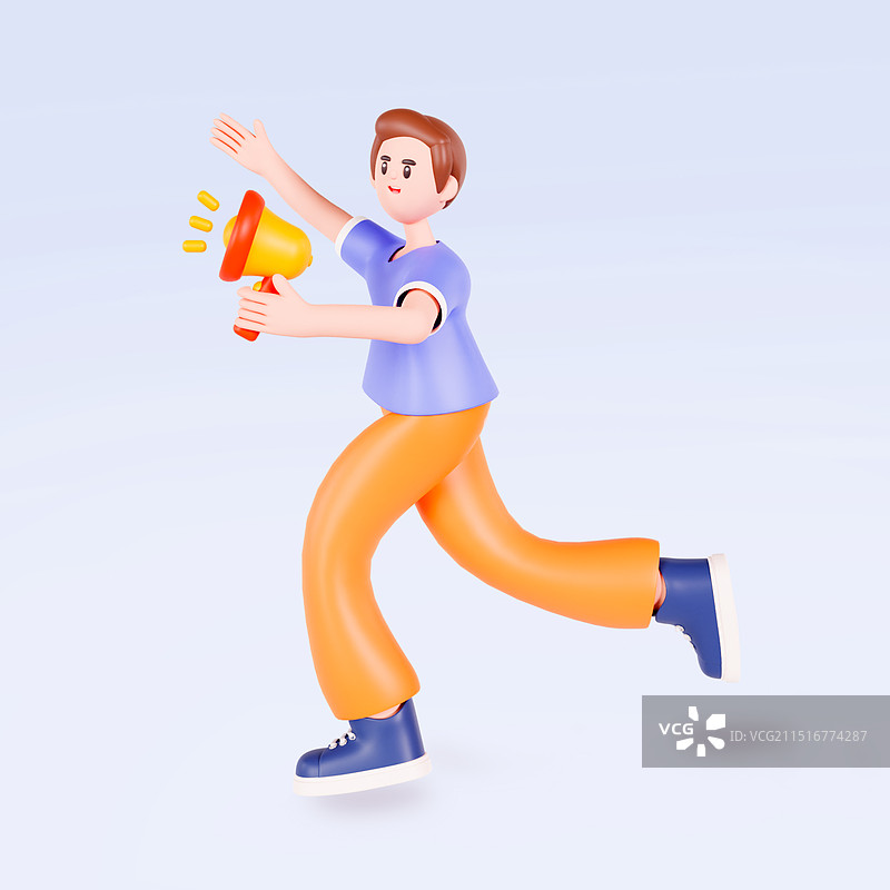 3D立体拿着喇叭宣传的男孩电商促销元素插画图片素材