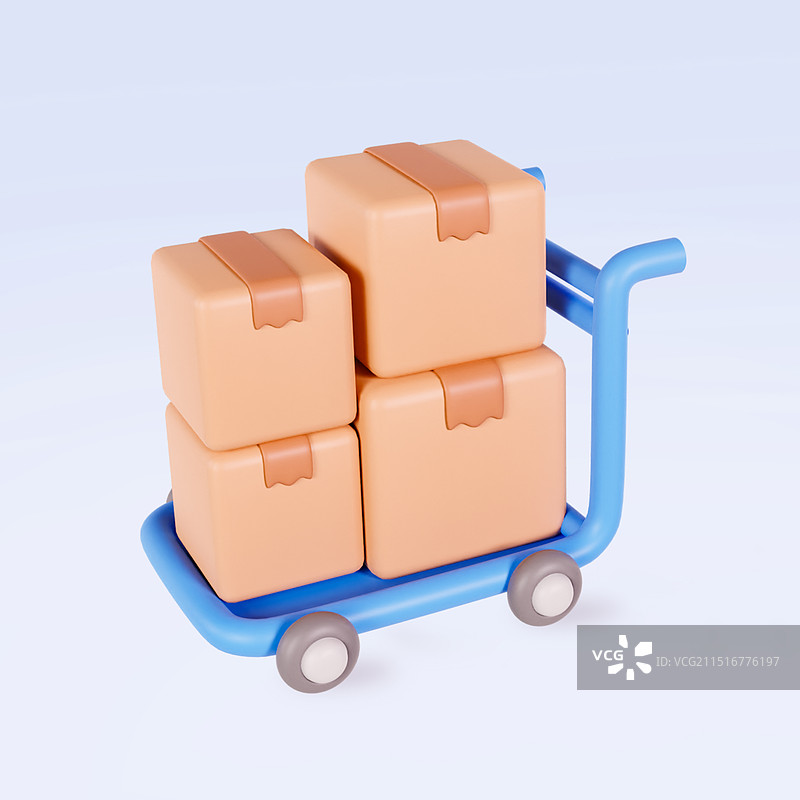 3D立体装满货物的推车物流送货元素插画图片素材