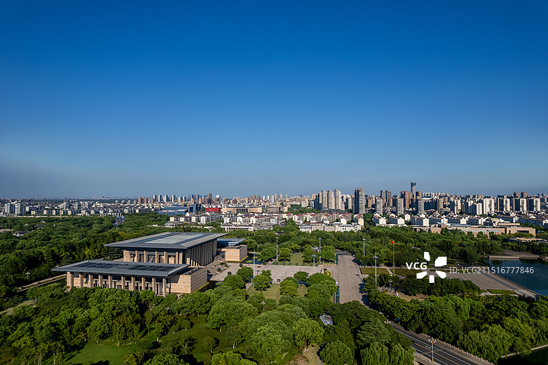 嘉兴南湖革命纪念馆航拍图片素材