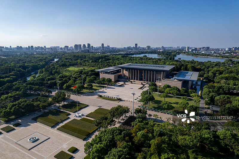 嘉兴南湖革命纪念馆航拍图片素材