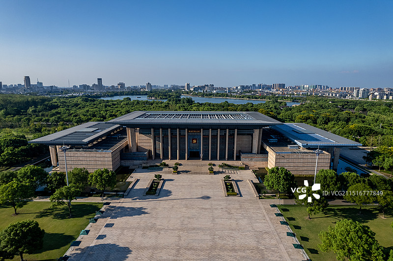 嘉兴南湖革命纪念馆航拍图片素材