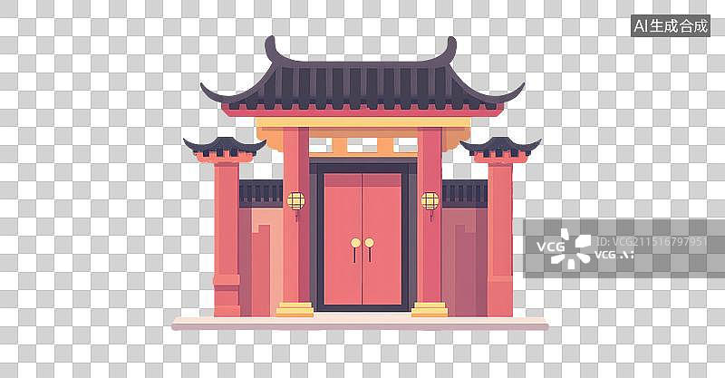 【AI数字艺术】卡通中式古建筑门楼图片素材