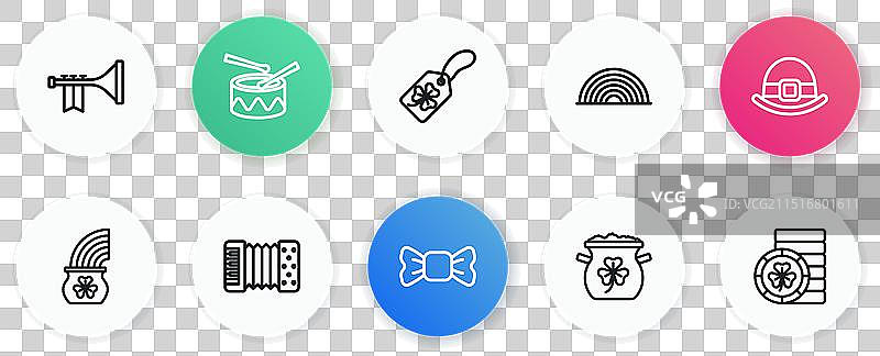 领结、帽子和金罐等线条元素图片素材