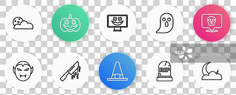 女巫帽、头骨、吸血鬼墓碑线条图片素材