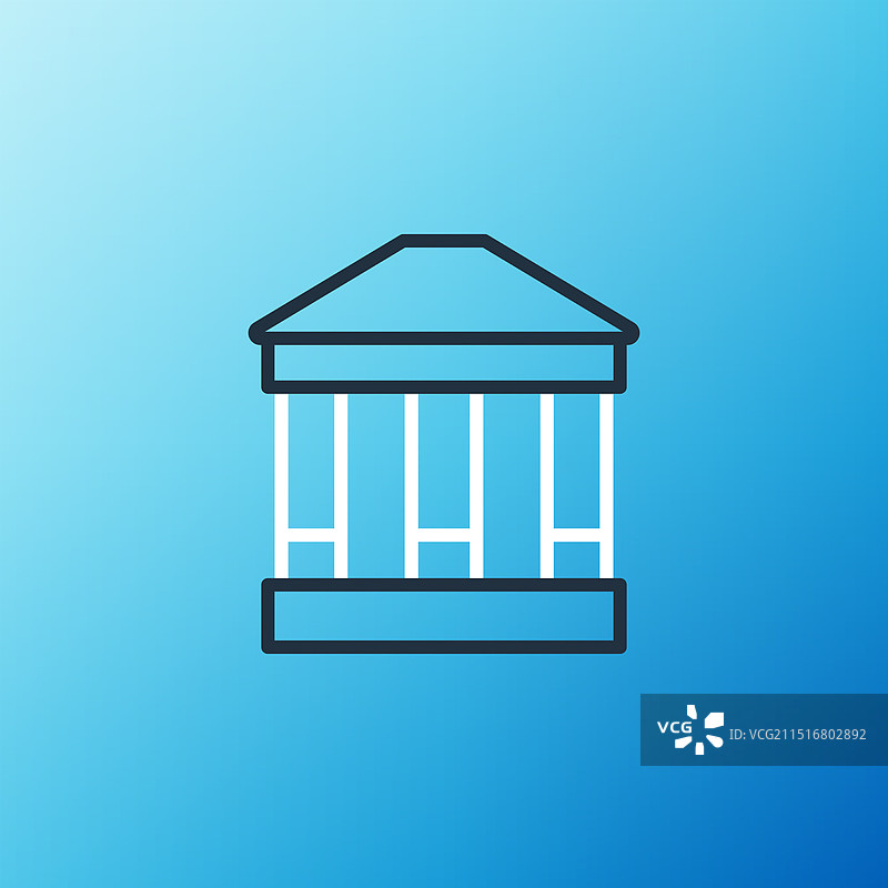 蓝色背景上的线条博物馆建筑图标图片素材