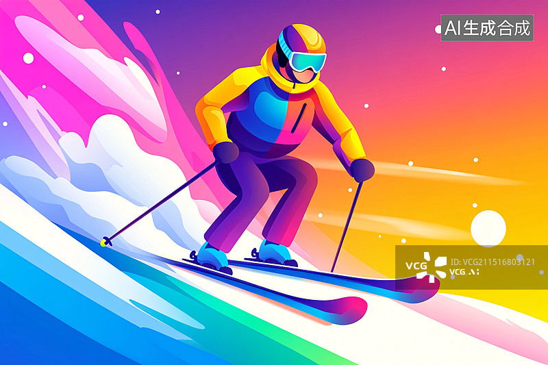 【AI数字艺术】运动员冬季户外滑雪训练比赛竞技运动会插画图片素材