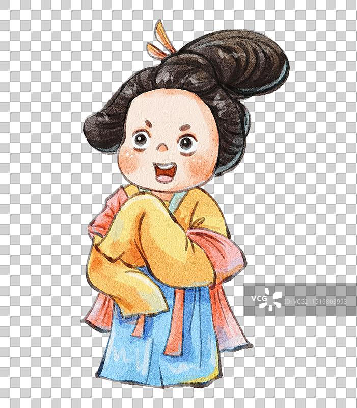 手绘水彩古风唐朝女子开心网上看免抠图片素材