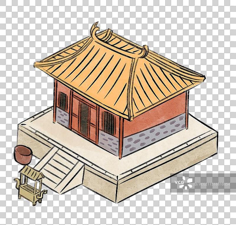 中国古建筑国风手绘风格插画元素图片素材