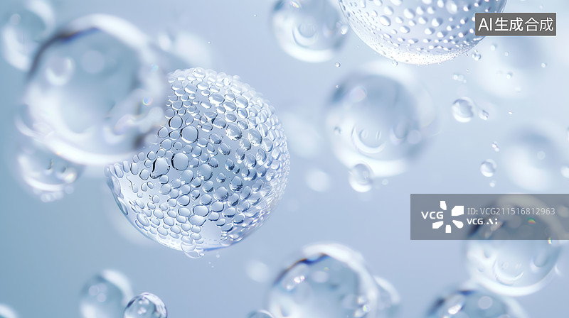 【AI数字艺术】浅蓝色透明圆形细胞分子结构图片素材