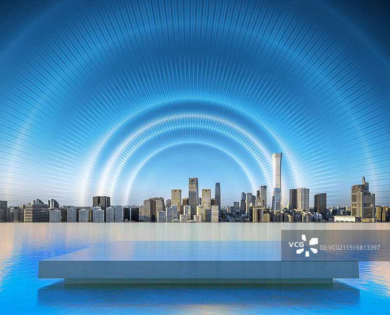 城市风光和大数据概念，北京国贸CBD地标建筑图片素材