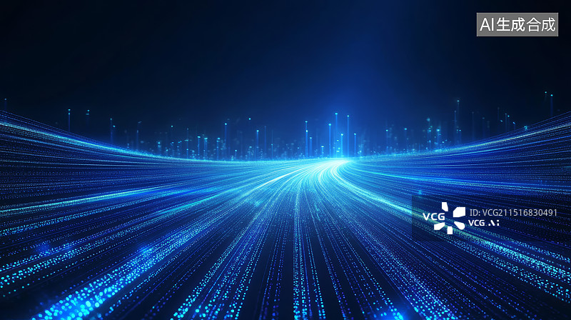 【AI数字艺术】蓝色发光粒子线条科技背景图片素材