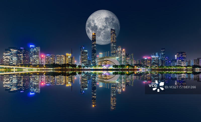 中秋节广州城市月圆夜景图片素材