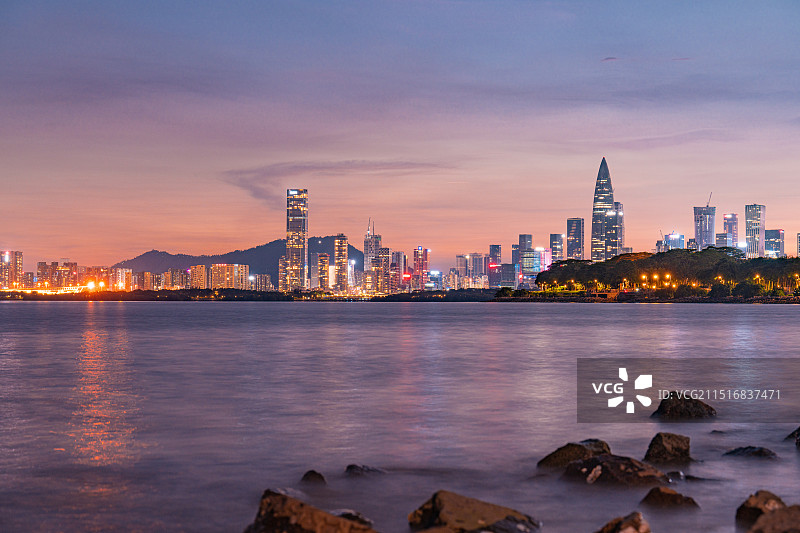 深圳湾公园晚霞倒影图片素材