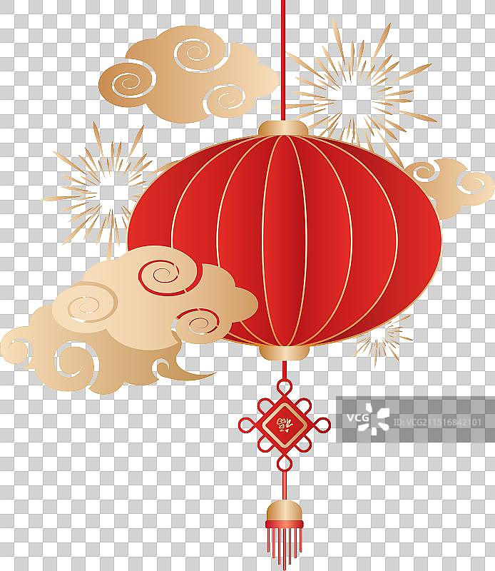 矢量国潮红色金边圆形灯笼免扣素材图片素材
