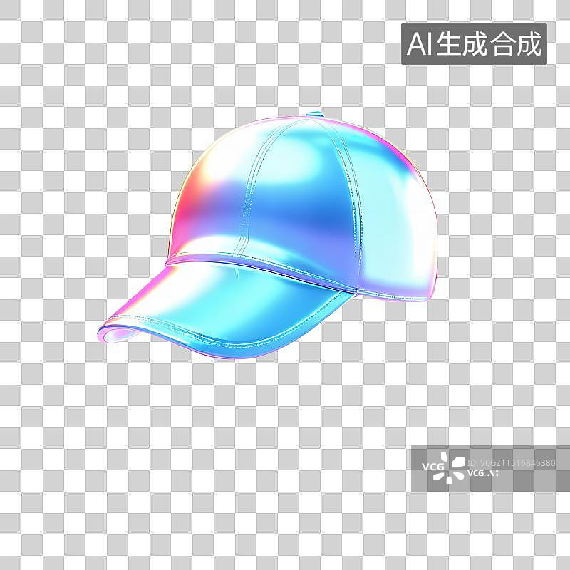 【AI数字艺术】3D渲染，炫彩粉色渐变色透明镭射太阳帽，鸭舌帽，休闲装，图形图标，免抠素材图片素材