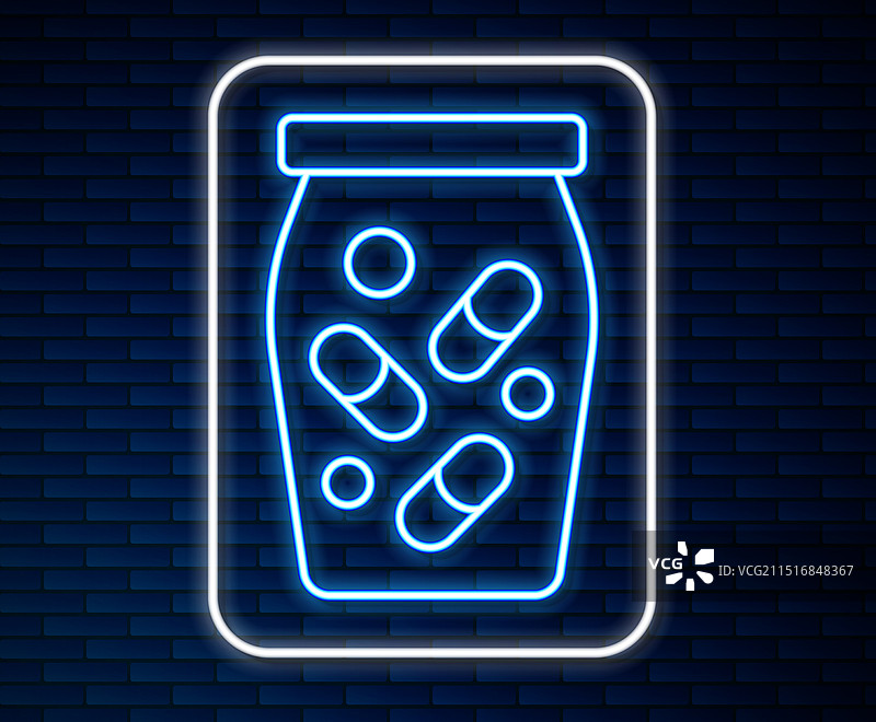 发光霓虹灯药瓶和药丸图标图片素材