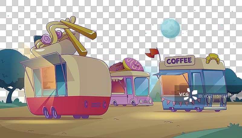 夜晚城市公园里的餐车图片素材