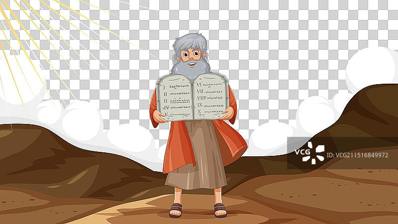 卡通人物摩西手持《十诫》图片素材