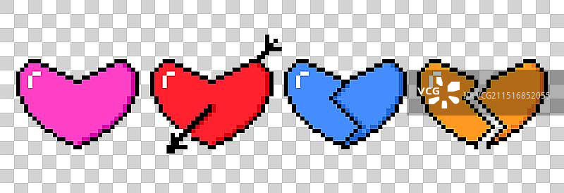 像素爱心8位视频游戏风格图片素材