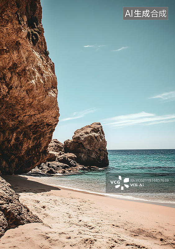 【AI数字艺术】岩石峭壁与碧蓝海水图片素材