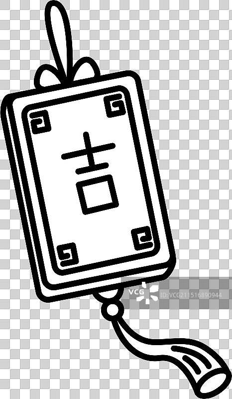 吉祥挂牌抽签黑白线稿线条描线素材图片素材