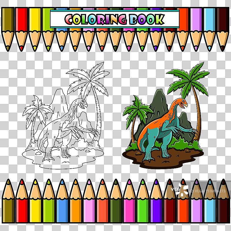 丛林中用于着色的卡通镰刀龙图片素材