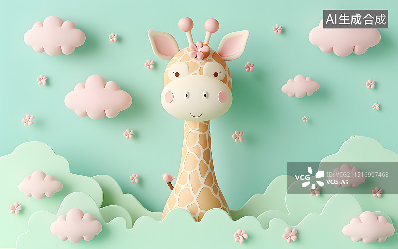 【AI数字艺术】剪纸风格一只可爱的长颈鹿图片素材