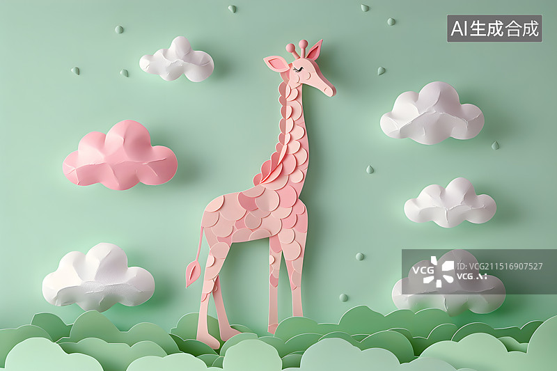 【AI数字艺术】剪纸风格一只可爱的长颈鹿图片素材