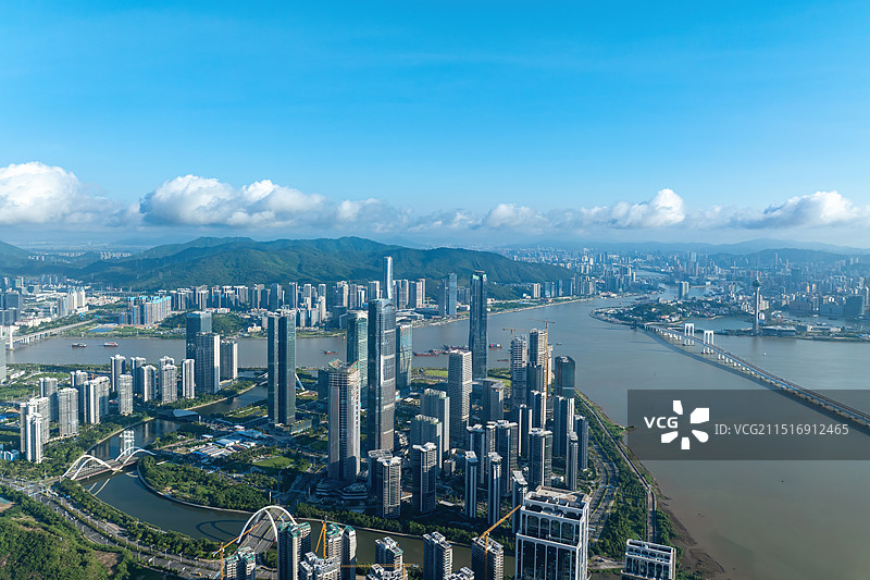 航拍珠海横琴十字门、金融岛城市风光图片素材