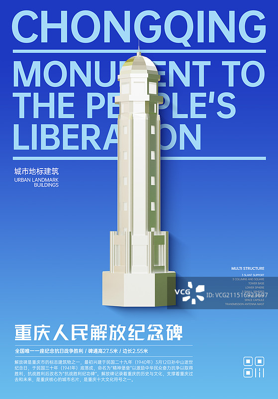 3D立体重庆解放碑地标建筑商业海报设计模板图片素材