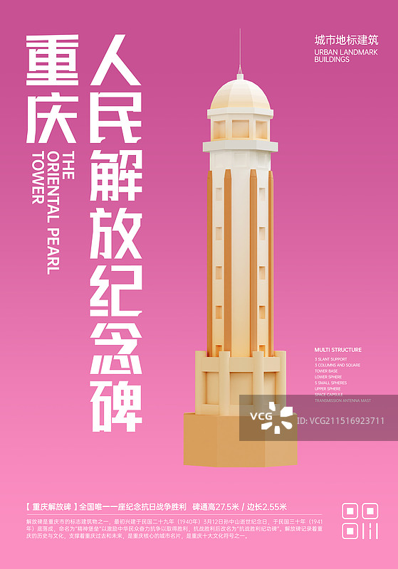 3D立体重庆解放碑地标建筑商业海报设计模板图片素材
