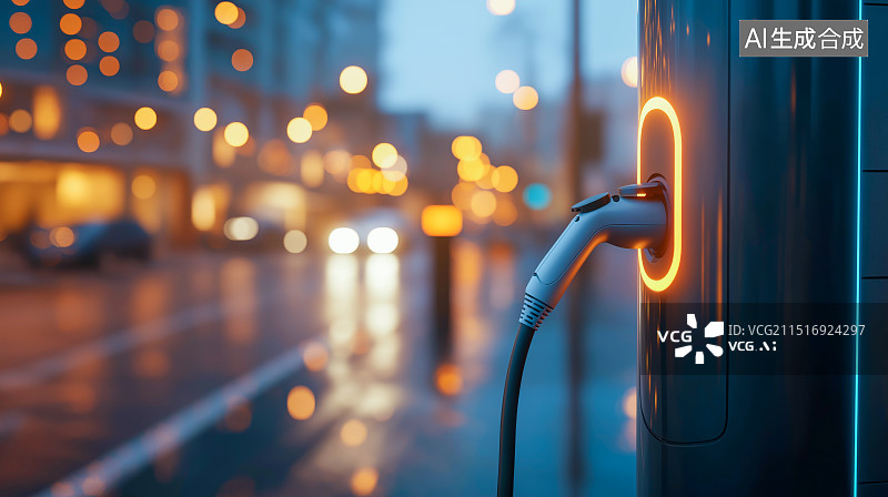 【AI数字艺术】电动汽车充电桩特写图片素材