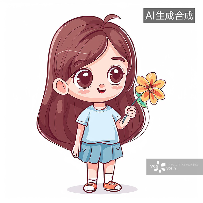 【AI数字艺术】拿着小花的女孩图片素材