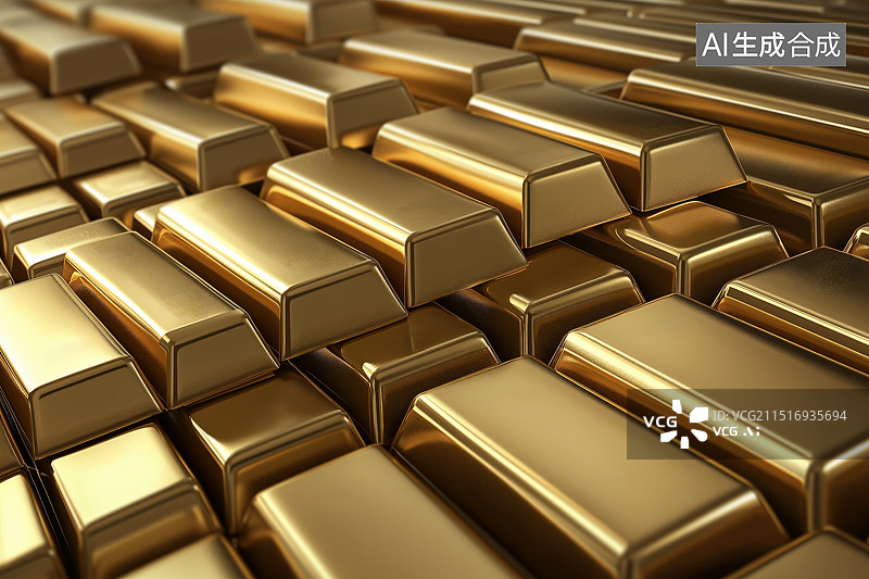 【AI数字艺术】排列整齐的黄金金条图片素材