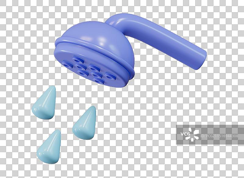 花洒在喷水淋浴洗澡清洁3D卡通插画元素图片素材