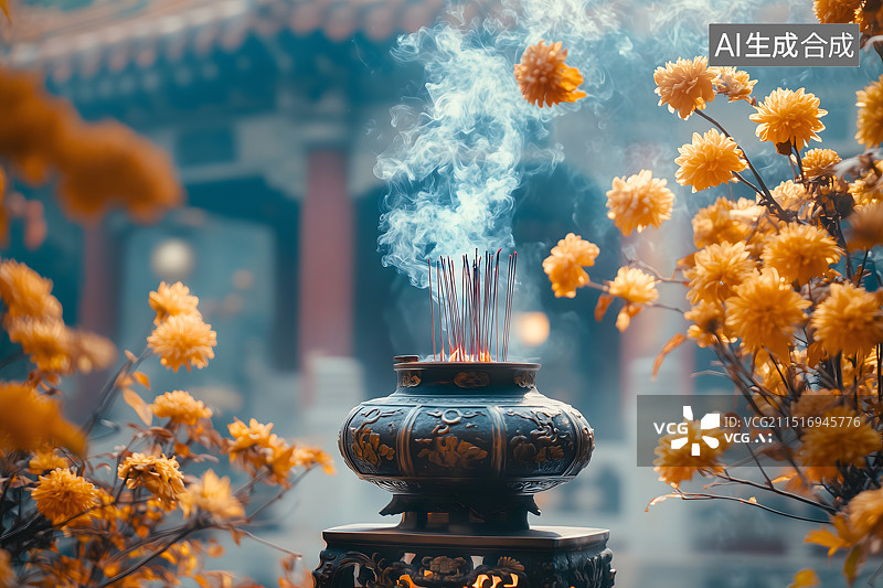 【AI数字艺术】重阳节怀念先人祭祀场景图片素材