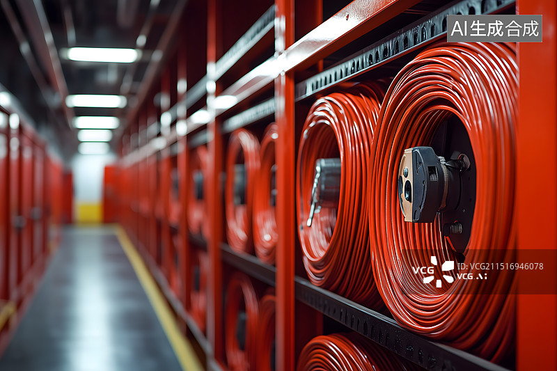 【AI数字艺术】红色消防水带卷轴图片素材