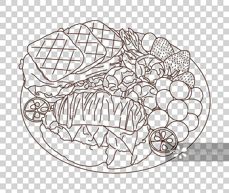 轻食美食瘦身简餐手绘插画线稿图片素材