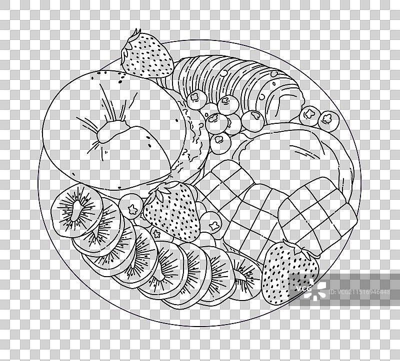 轻食美食瘦身简餐手绘插画线稿图片素材