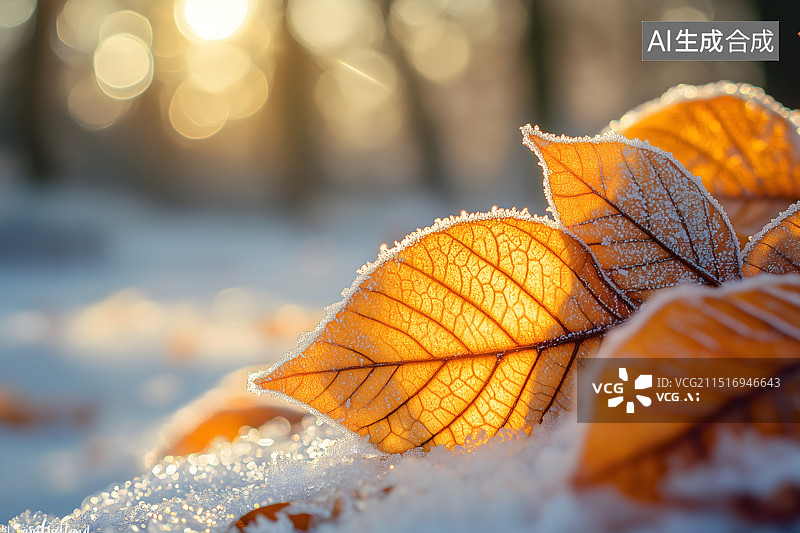 【AI数字艺术】秋叶上的霜花图片素材