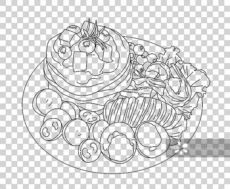 轻食美食瘦身简餐手绘插画线稿图片素材
