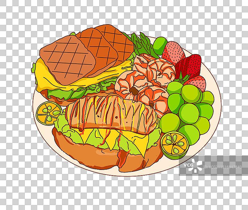 轻食美食瘦身简餐手绘插画免扣元素图片素材