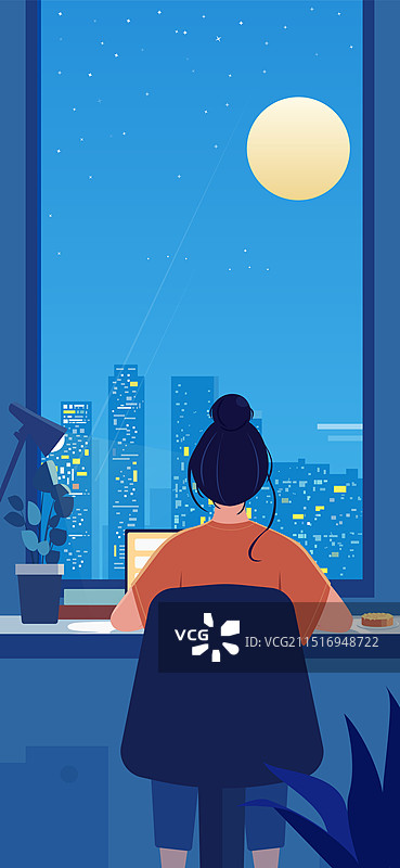 中秋节正在窗户前工作的女生图片素材