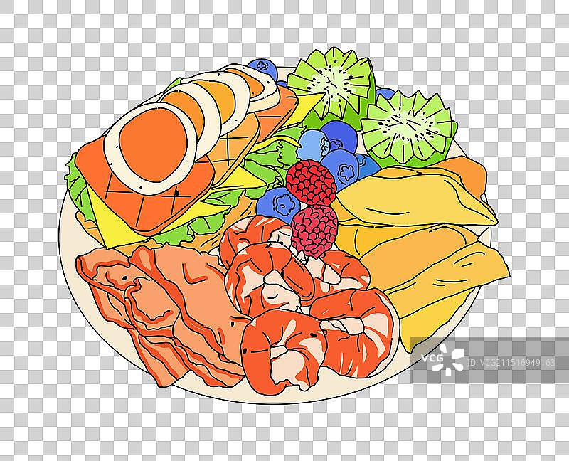 轻食美食瘦身简餐手绘插画免扣元素图片素材