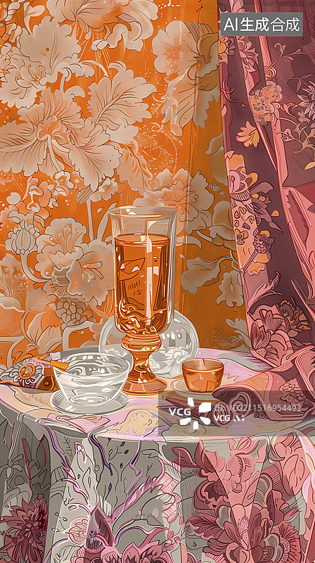 【AI数字艺术】室内桌面花瓶插画海报背景图片素材
