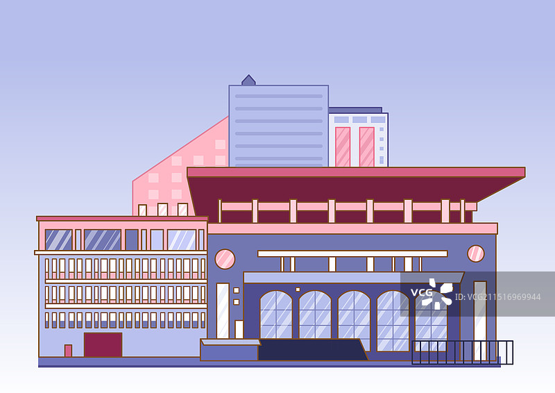 线条扁平风建筑小插画图片素材